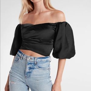 NWT Satin Wrapped Off the Shoulder Crop Top